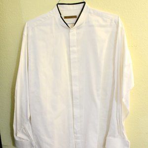 Donna Karan White Collarless Tuxedo Shirt 16.5